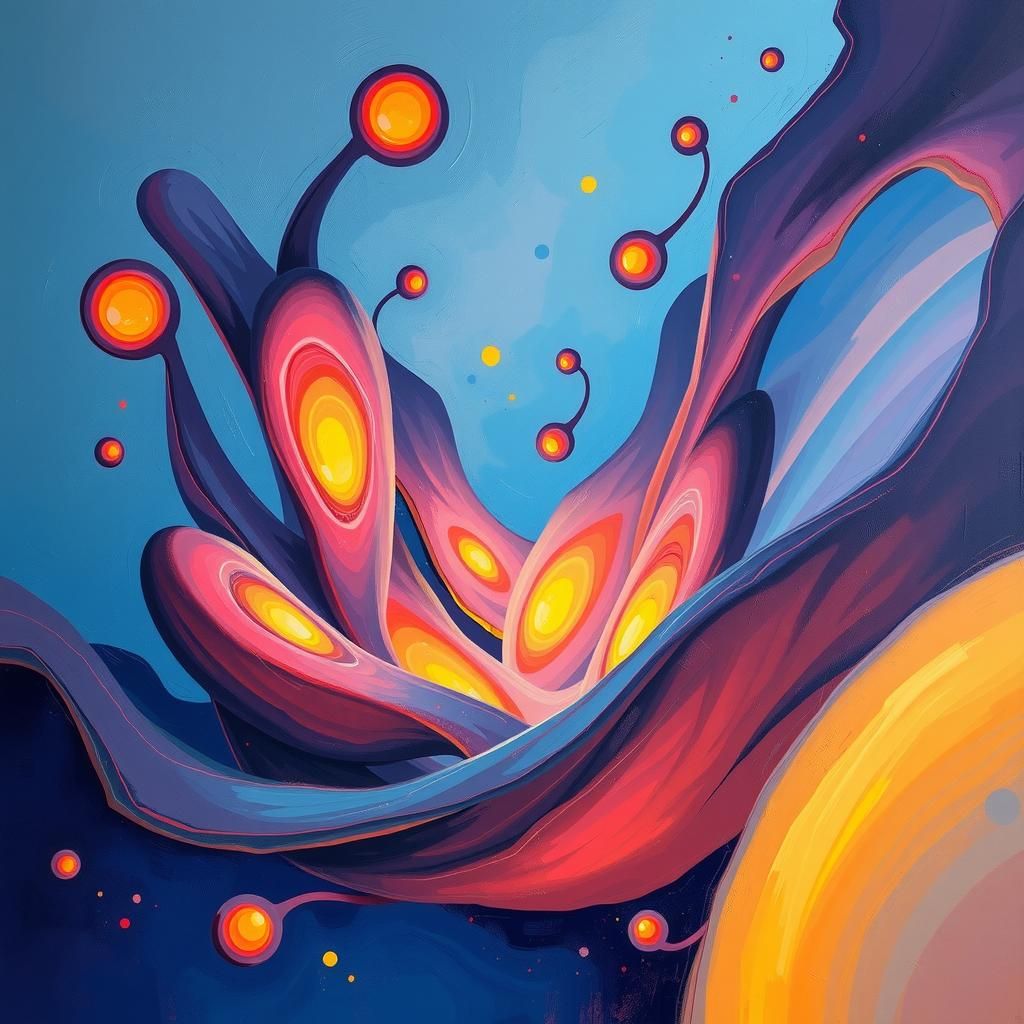 Vibrant and abstract amorphous figure of oval and bean-shape...