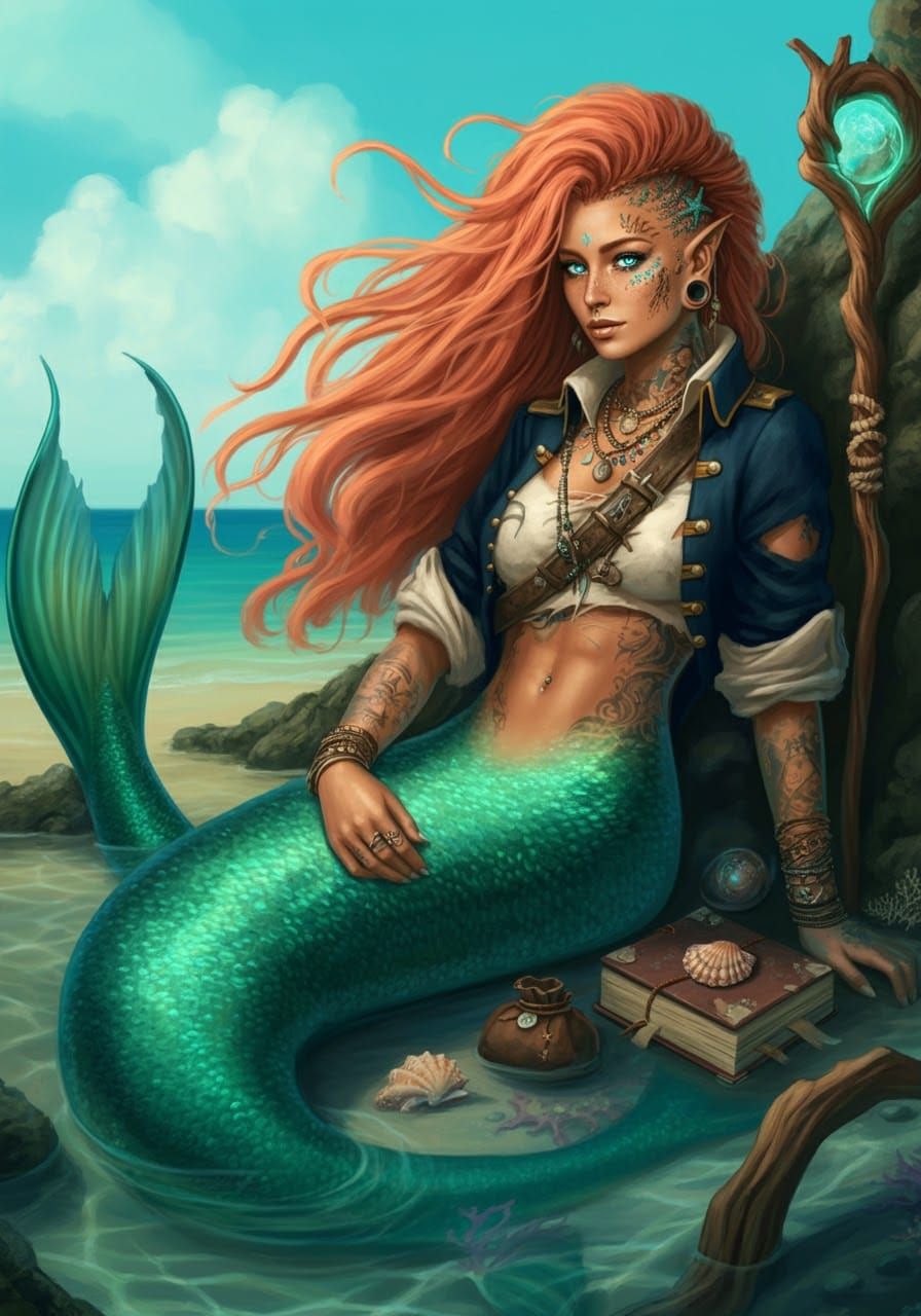 Mermaid wizard on the beach