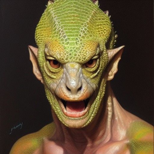 Lizard-Man Portrait in Oil Painting Style