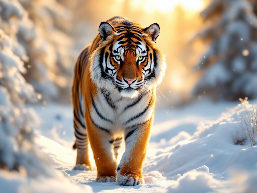 Regal Siberian Tiger in Winter Wonderland