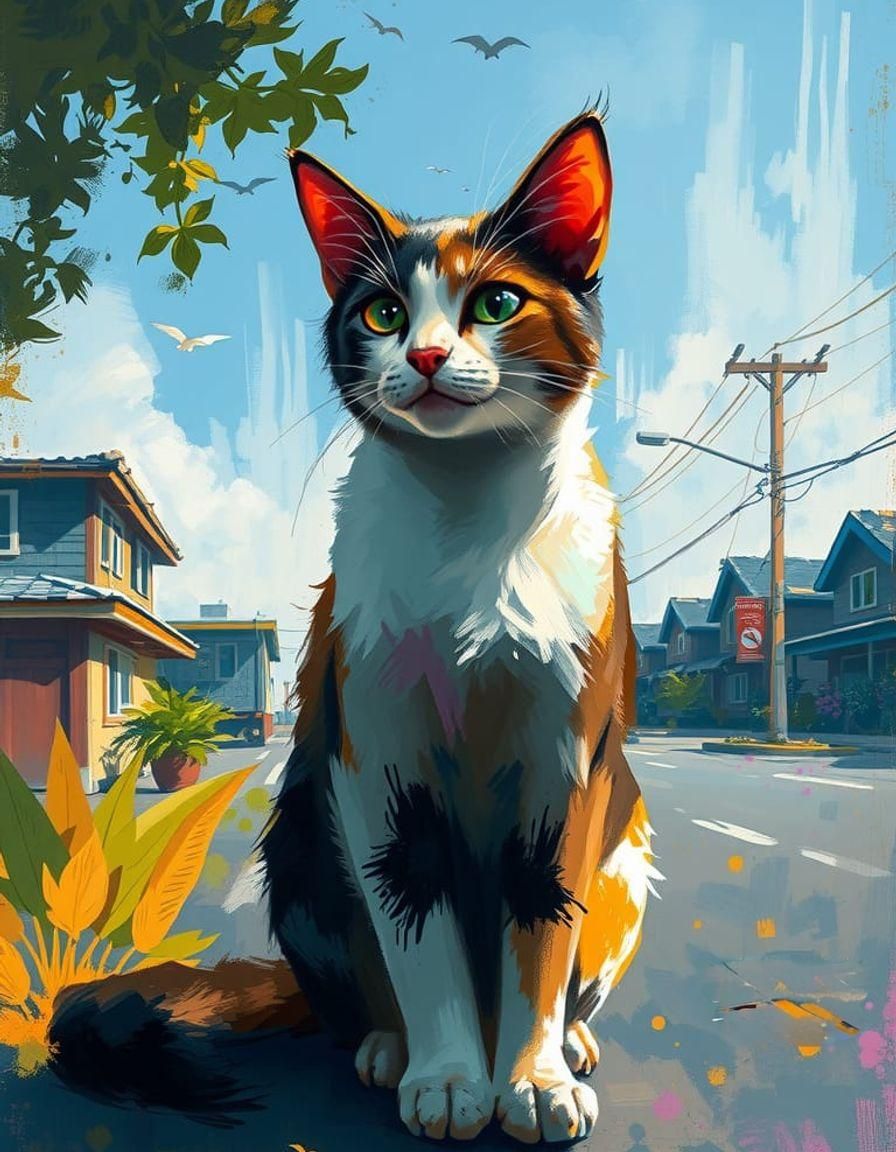 Pixar Cat in Suburbia: Expressive Art