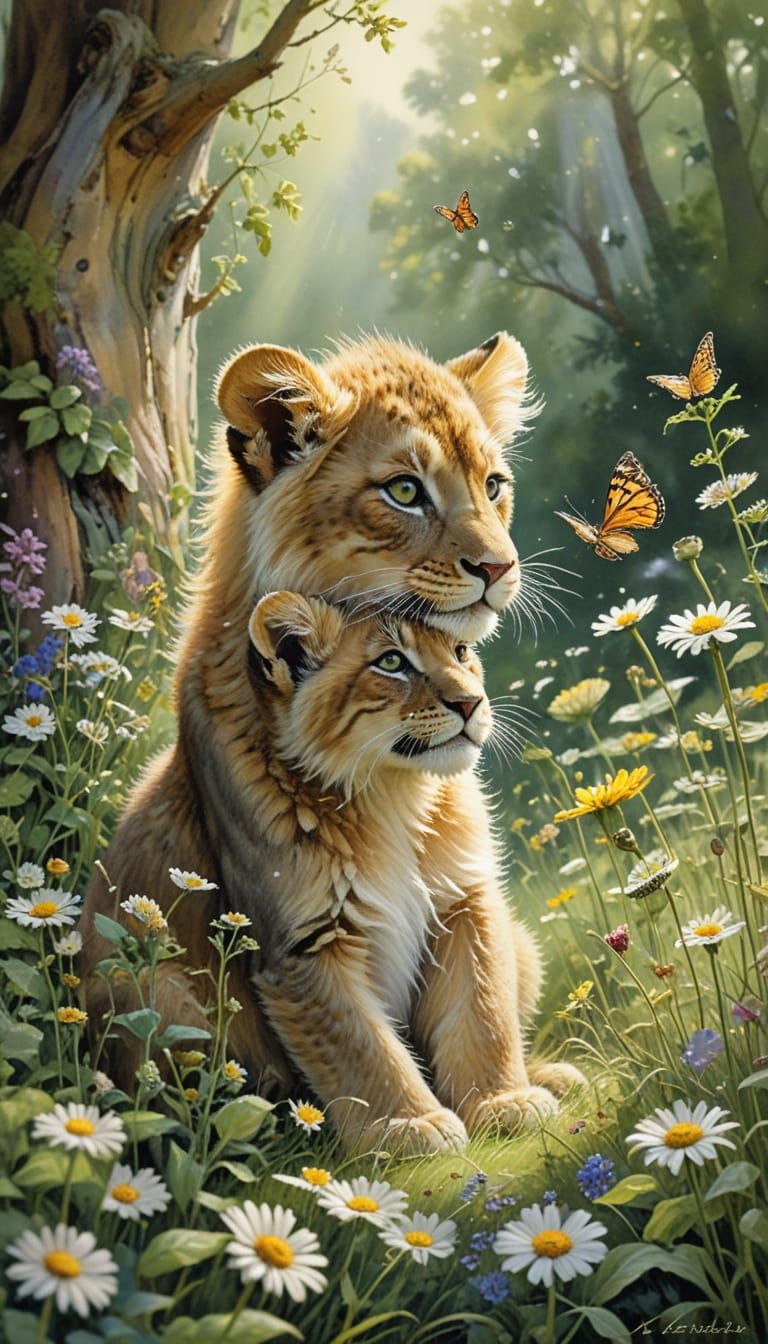 Whimsical Friendship in a Sunlit Meadow