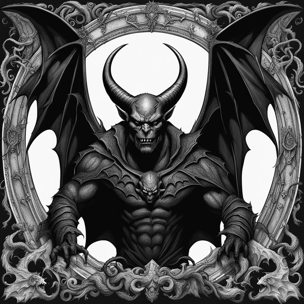 Demonic Devil Enemy of the Dark Age in Black and White