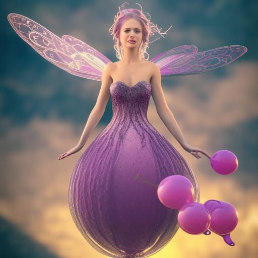 Fairy Goddess with Frog Balloon, Hyperrealistic 3D Art