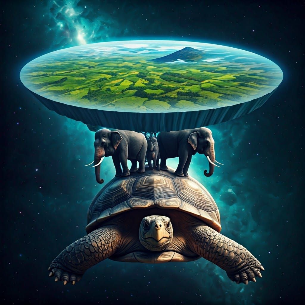 Cosmic Turtle Supports Discworld in Surreal Digital Art