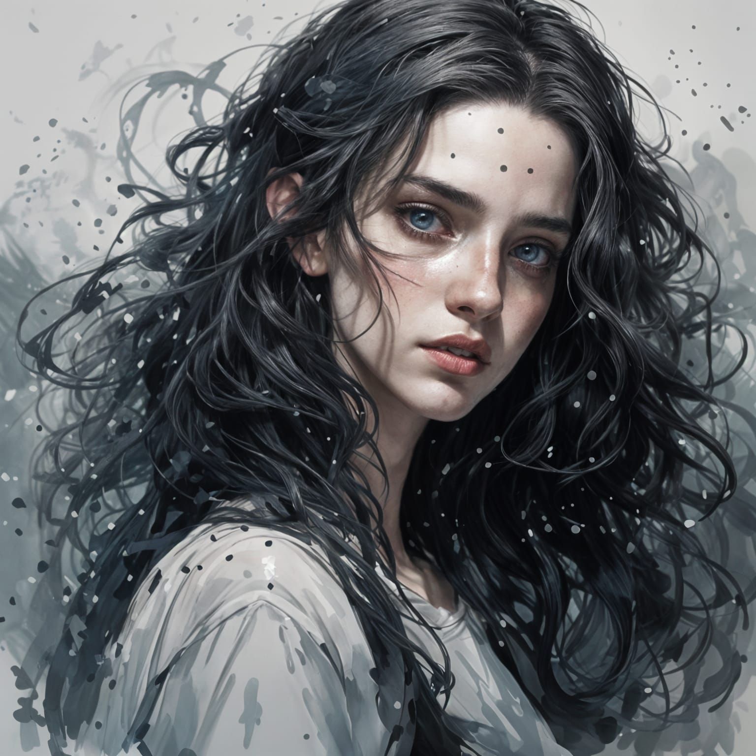 Lost and Scared Teen Portrait in Hyperdetailed Style