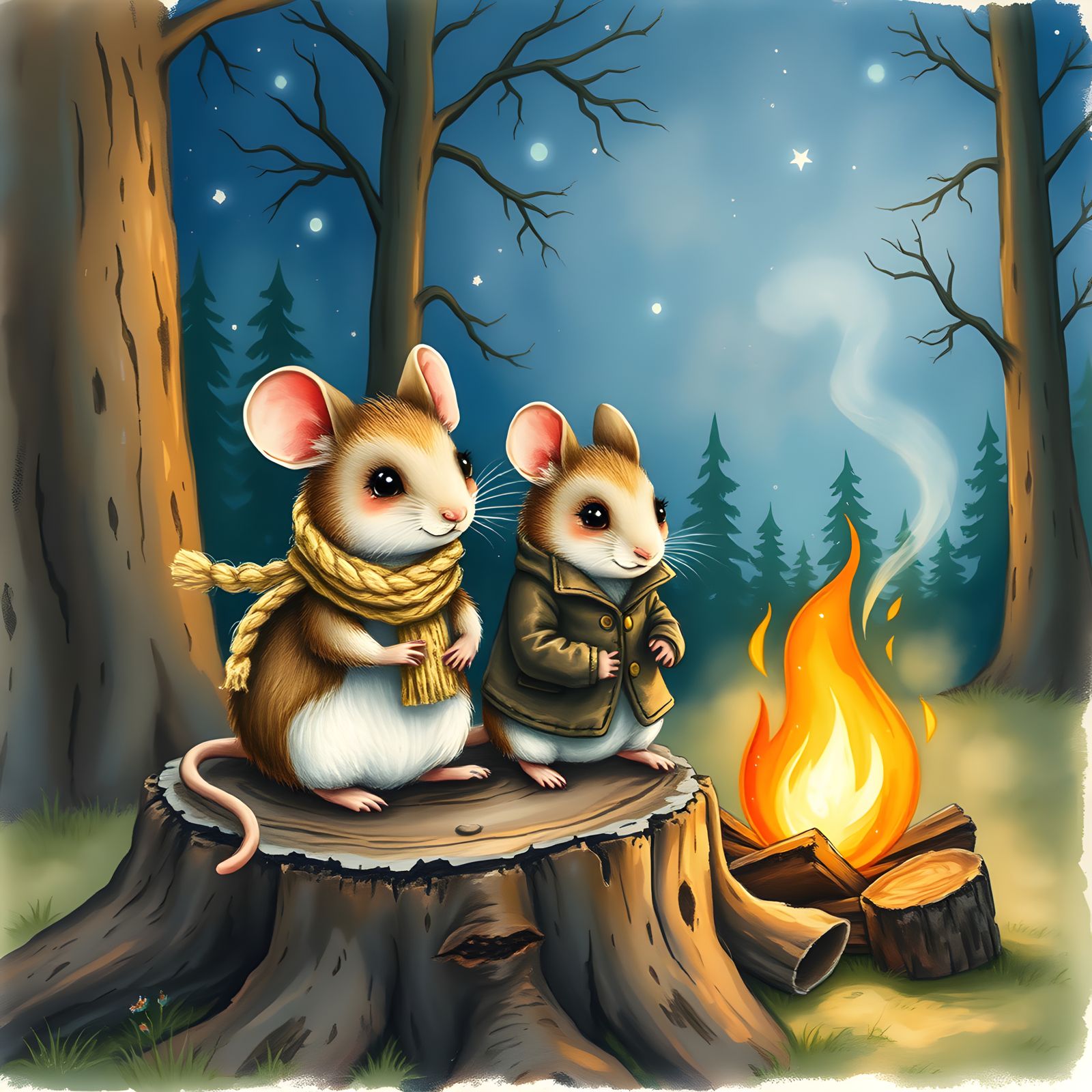 Mice by Campfire: A Cozy Outdoor Scene