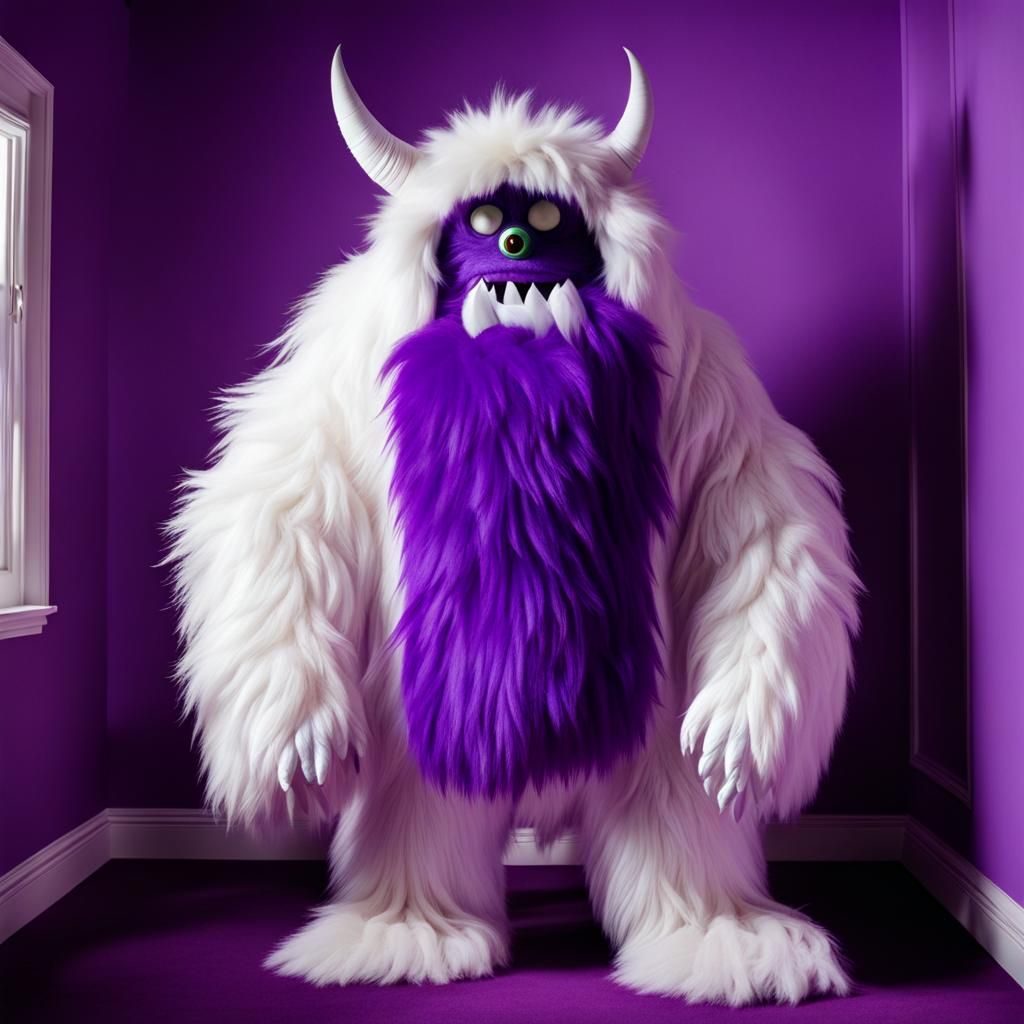 Fluffy White Monster in a Purple Room