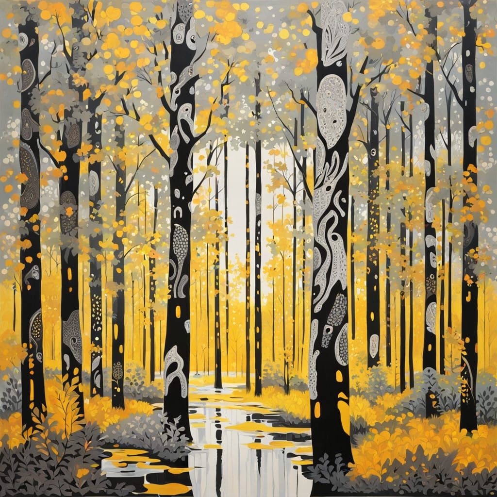 Ethereal Aspen Forest in Vibrant Abstraction