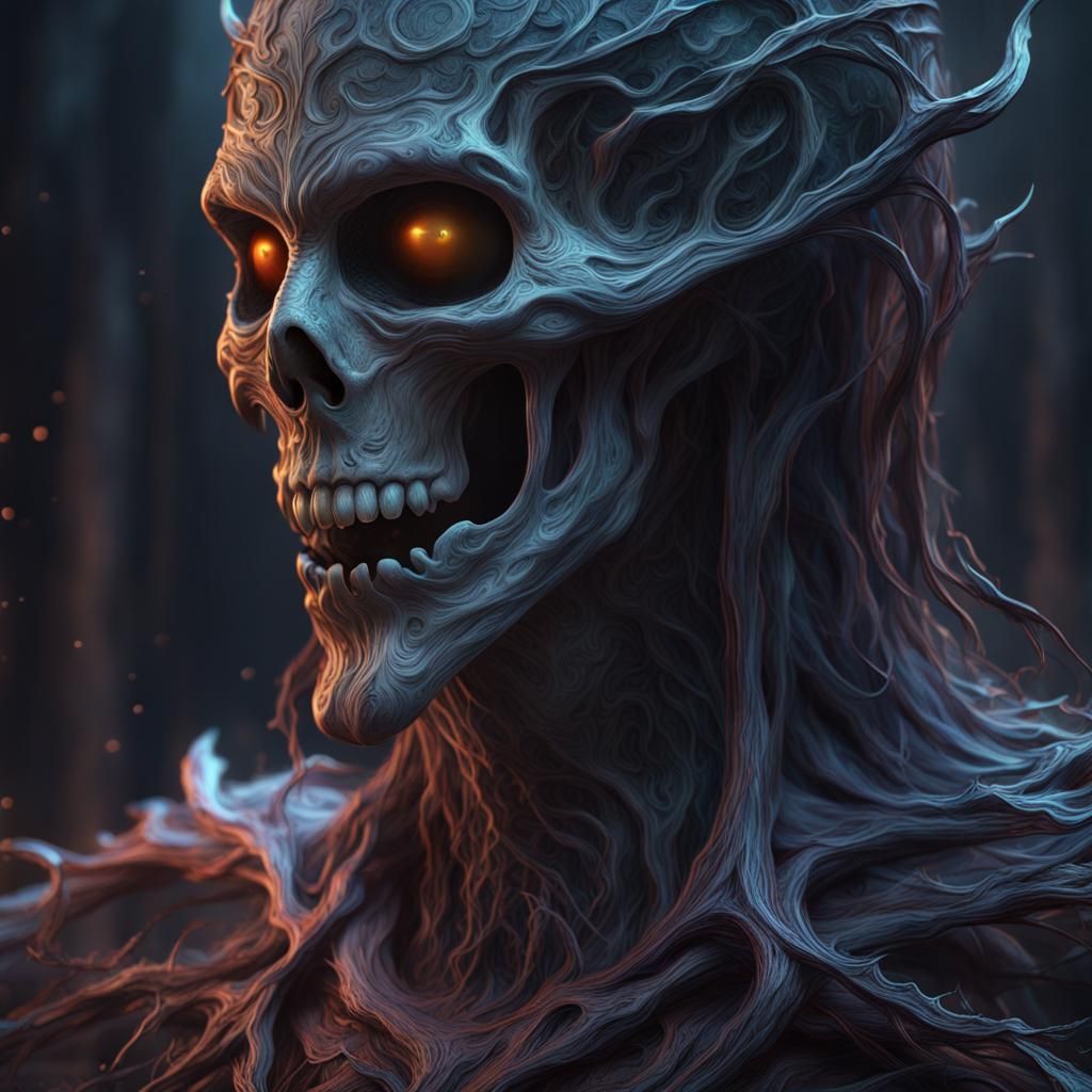 Detailed Ghost Face Matte Painting in Deep Color