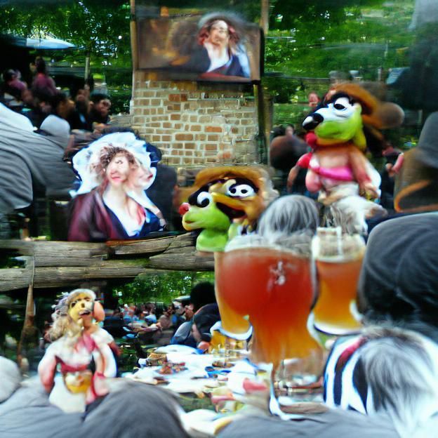 Muppets in Biergarten: A Delacroix-Inspired Scene