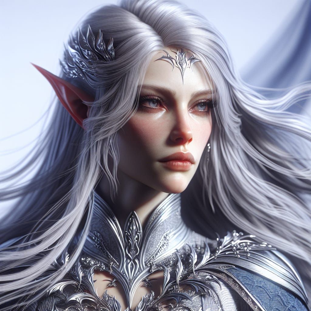 Elegant Silver-clad Elven Woman in Fantasy Art