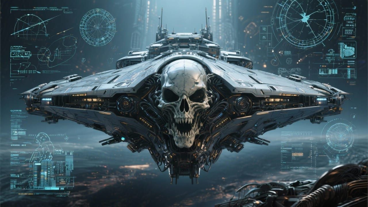Menacing Alien Skull Battle Cruiser in Space
