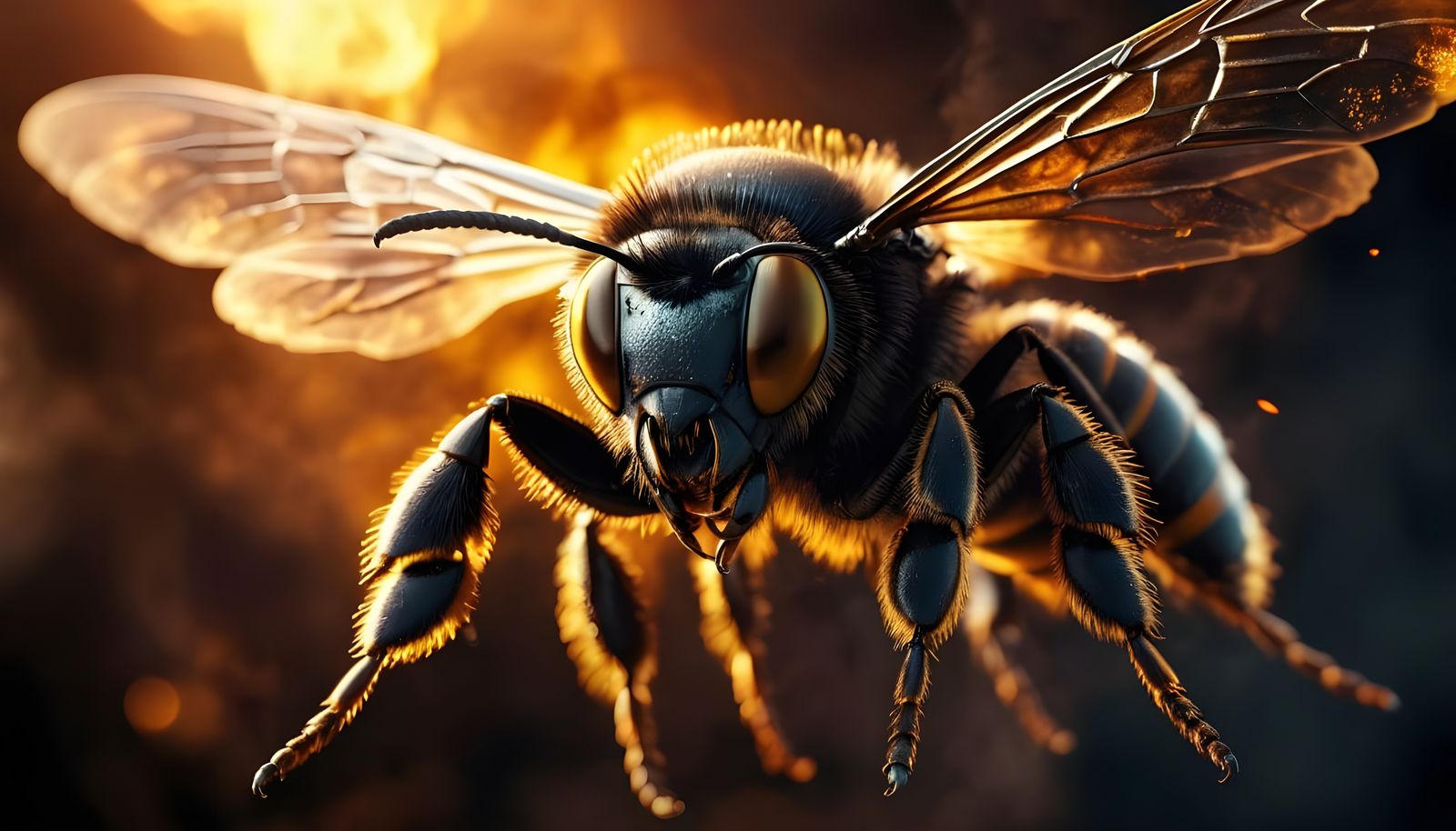 Fiery Giant Bee in Flight: 3D Rendering