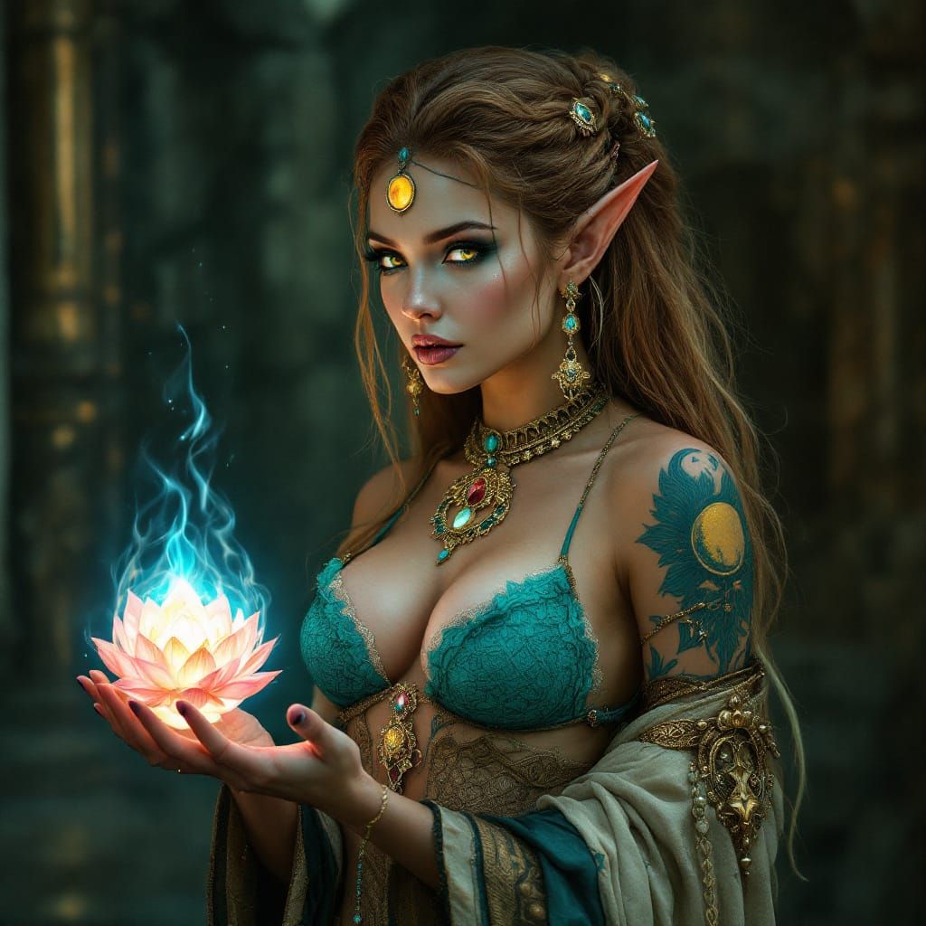 Elf Warrior with Crystal Ball, in 3D Anime Style