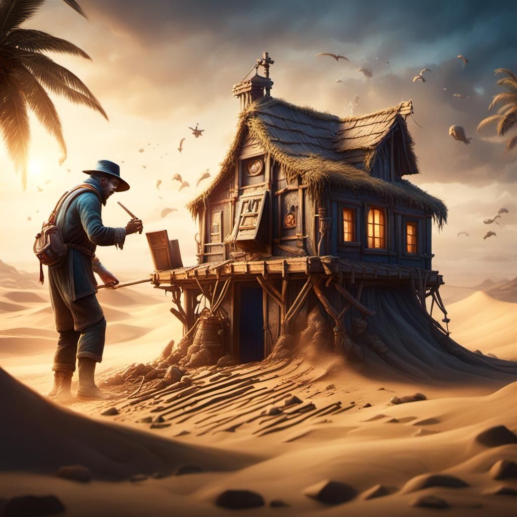 Foolish Man Builds House on Sand: Detailed Matte Painting