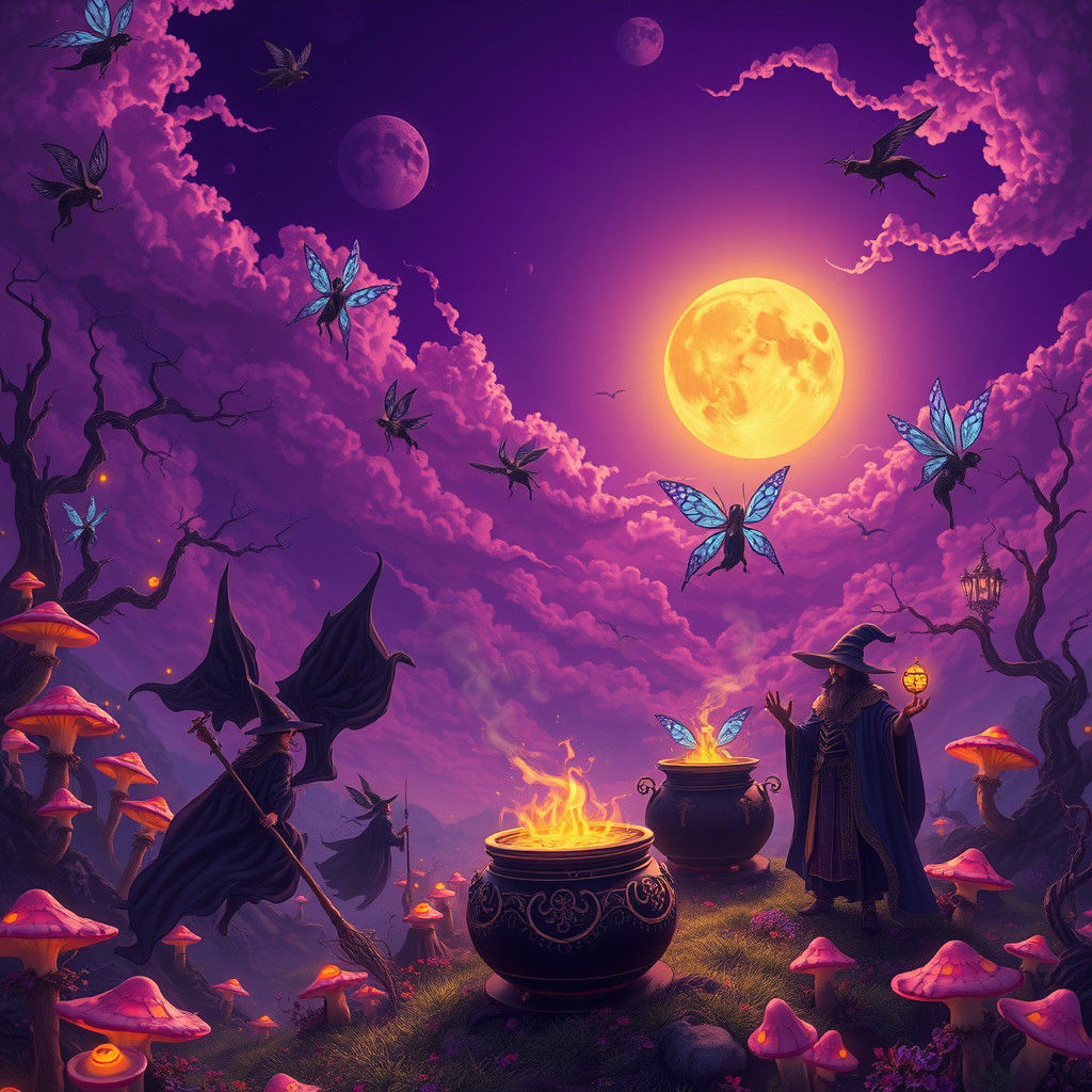 Magical Gathering in Purple Realm: Dark Fantasy Concept Art