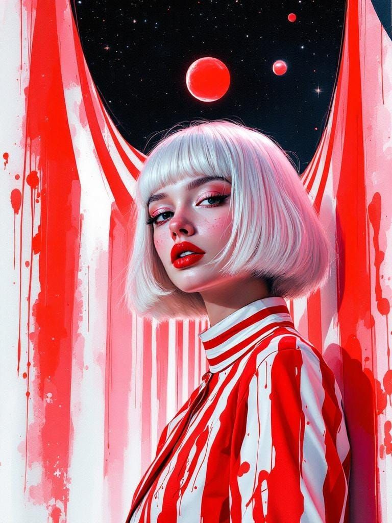 Woman in Urban Watercolor, Ink Line Art Style