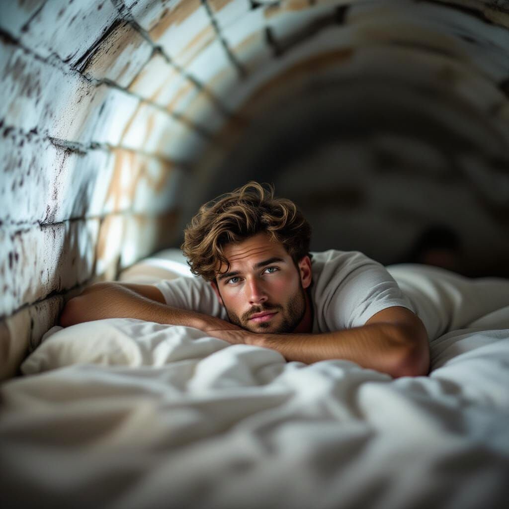 Person in Cellar: Portrait with Moody Lighting
