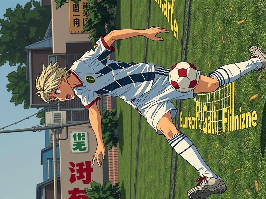 Surreal Ghibli Soccer Player in Vibrant Anime Key Visual Sty...