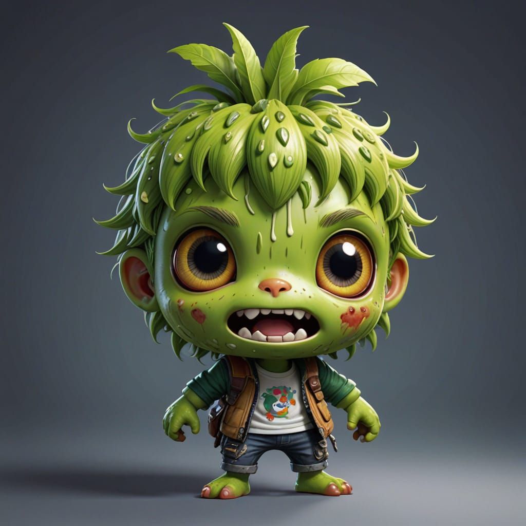 Cute Zombie Kiwifruit in Vibrant Chibi Anime Style