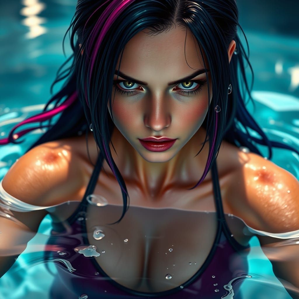 Psylocke Emerging From Pool: Hyper-Realistic Splash Art