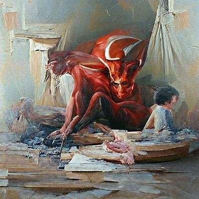 Dramatic Oil Painting of Satanic Figure