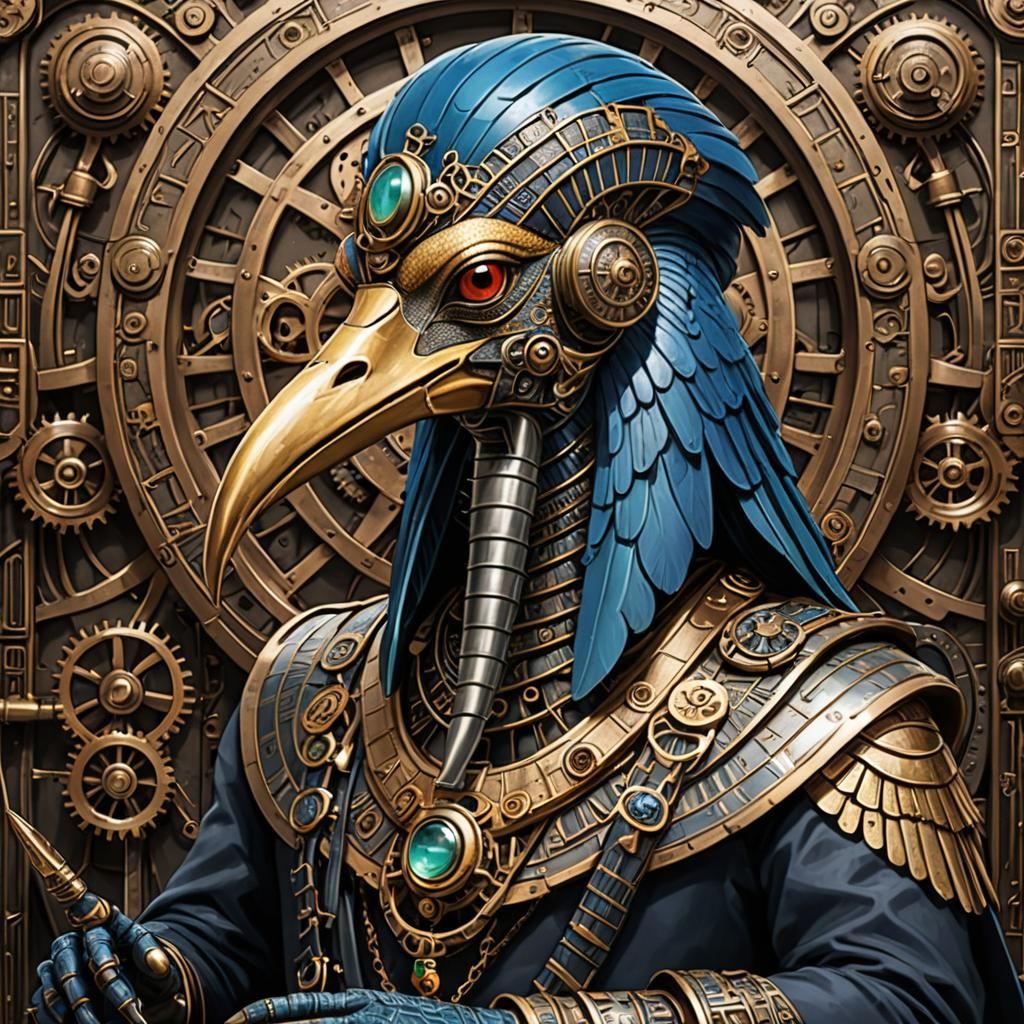 Thoth, the Ibis-Headed God, in Steampunk Style