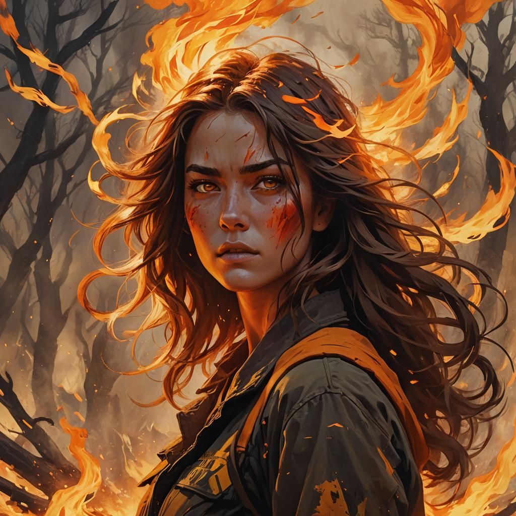 Woman Amidst Wildfire Concept Art
