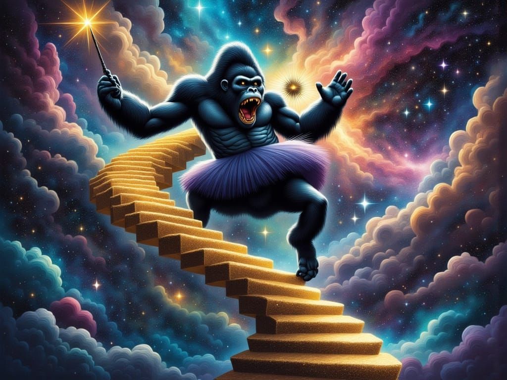Gorilla Magician in Nebula, Surreal Digital Art