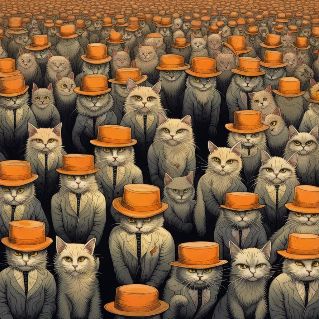 Clockwork Orange Cats Pattern in Horror Style