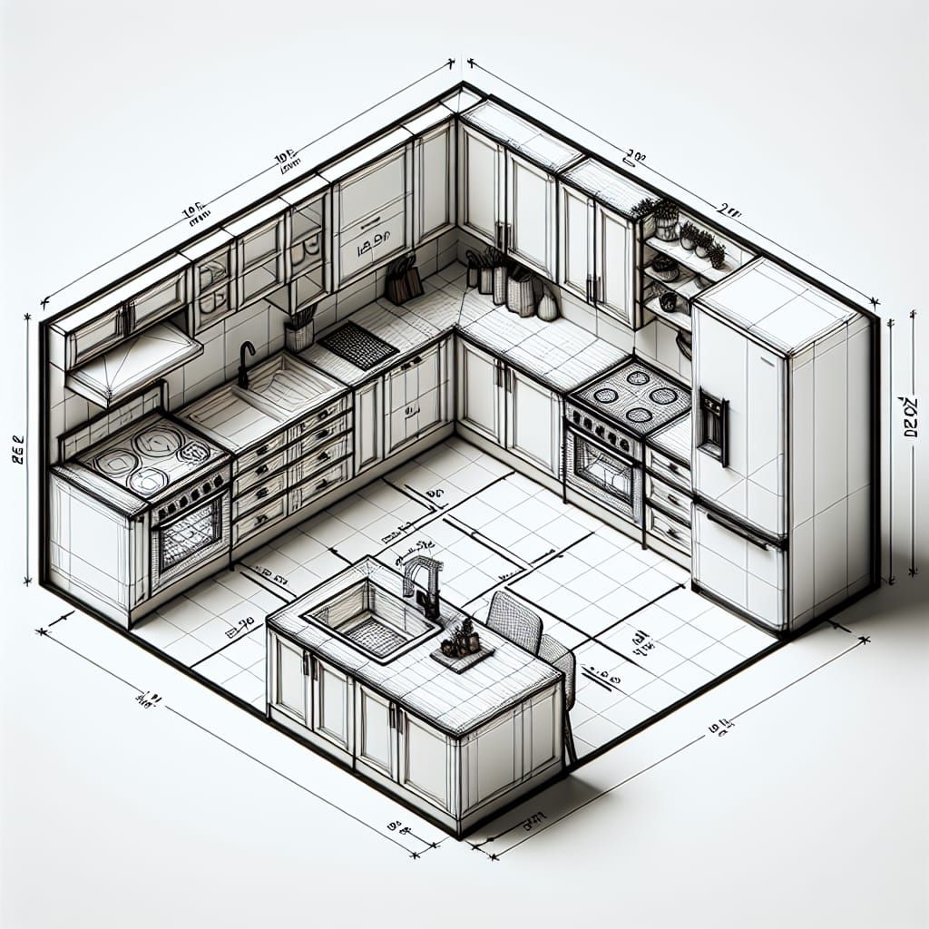 Minimalist 2D Kitchen Layout Schematic