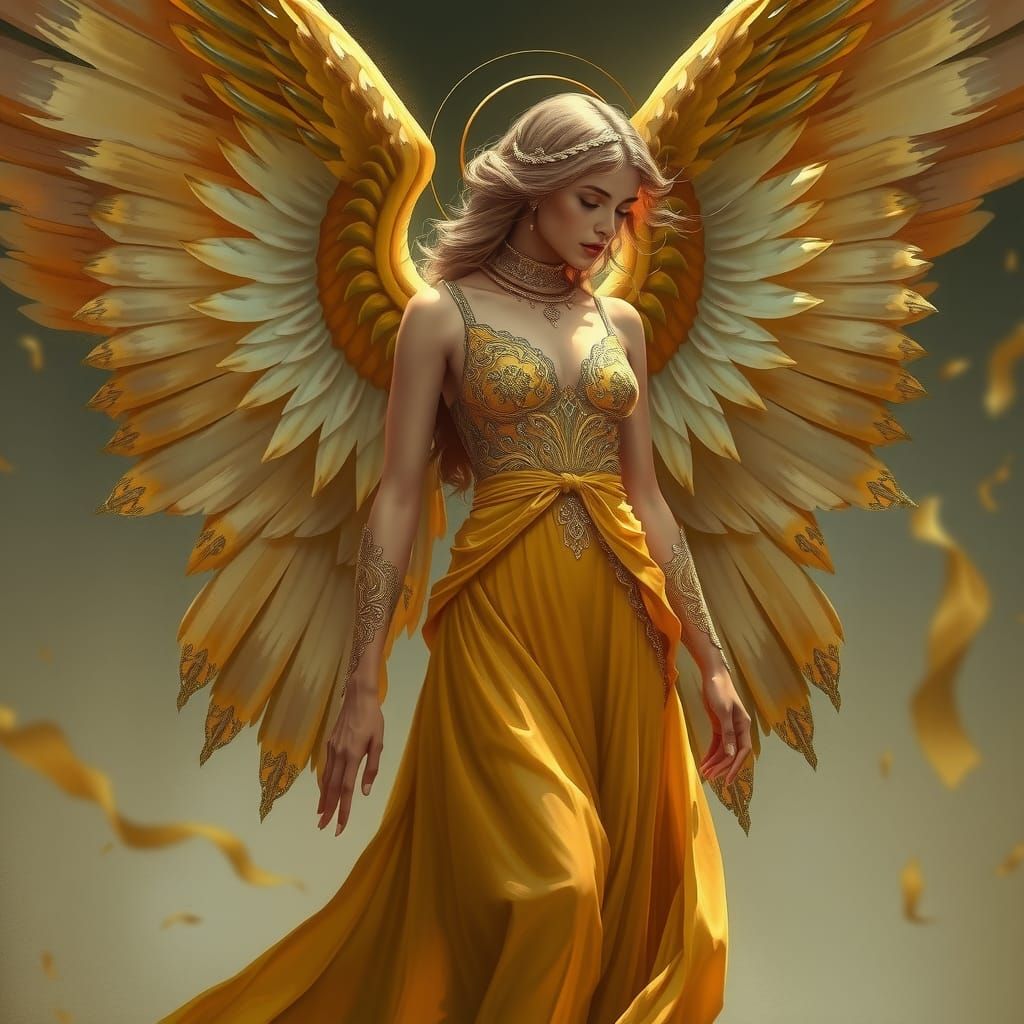 Golden Angel Wings: Detailed Digital Art