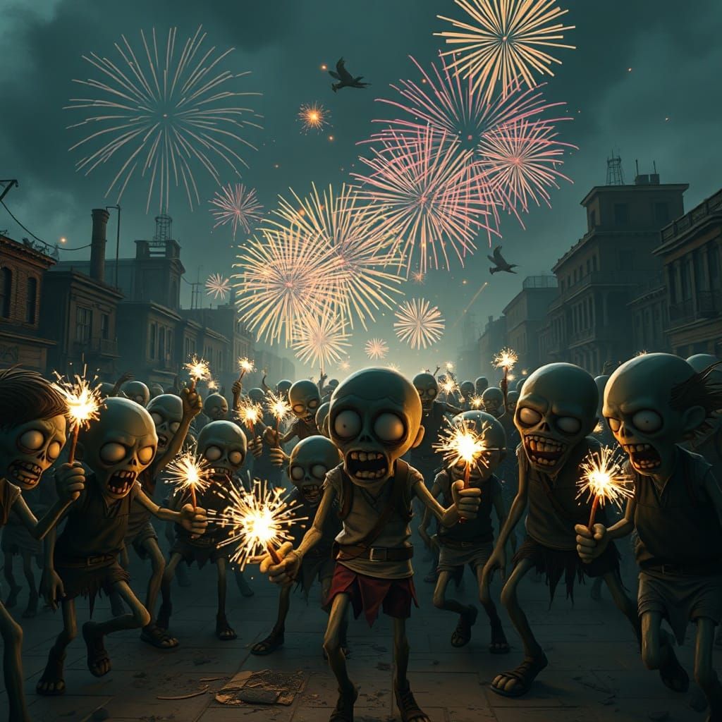 Zombies Celebrate New Year's Eve with Fireworks