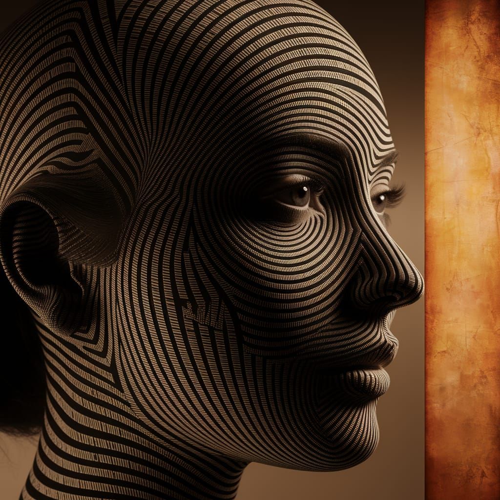 Woman's Face Formed by Words, Black & White Optical Art