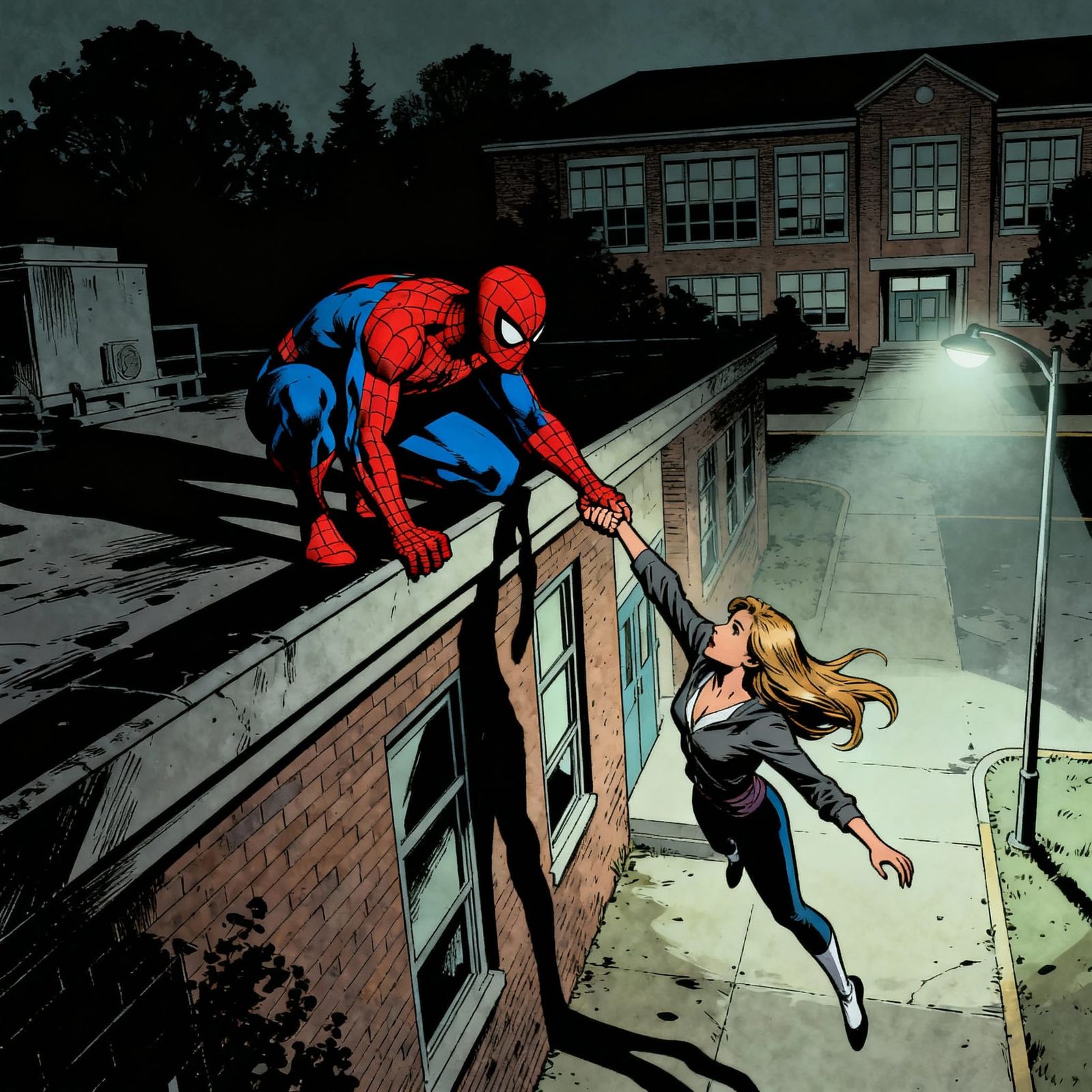 Spiderman Saves Gwen Stacy From High School Ledge