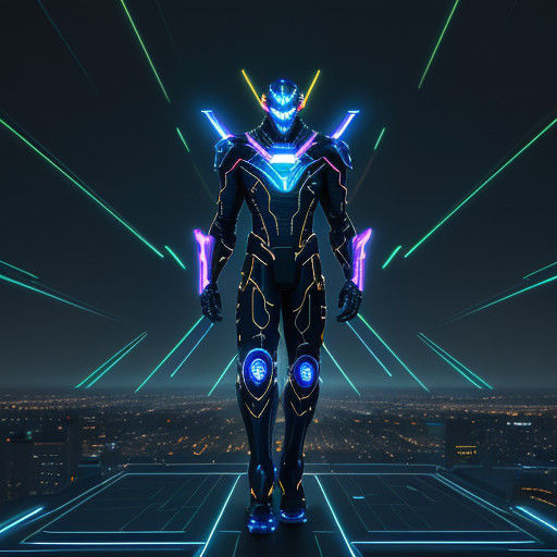 EterniMax Prime: Cyberpunk Futuristic Robot in Glowing Digit...