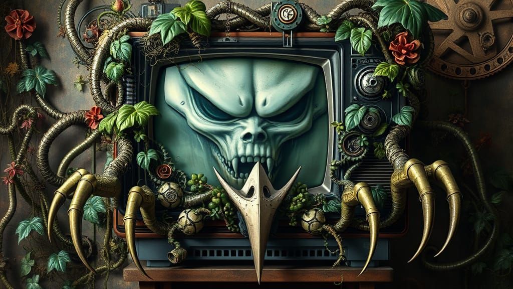 Ethereal Steampunk Abomination in a Haunting Vintage TV
