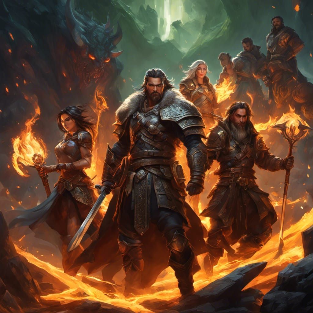 Epic D&D Party in Dark Fantasy Style