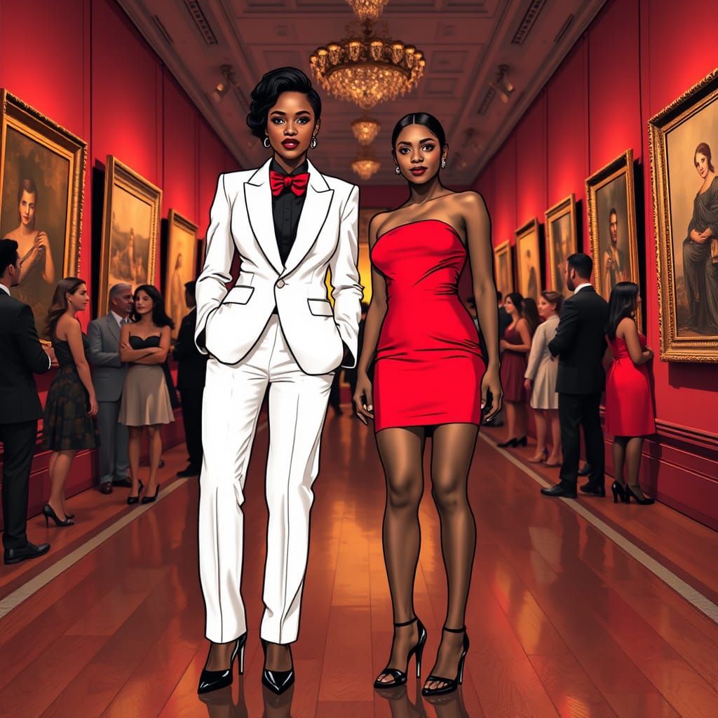 Elegant Women at Art Gallery Opening