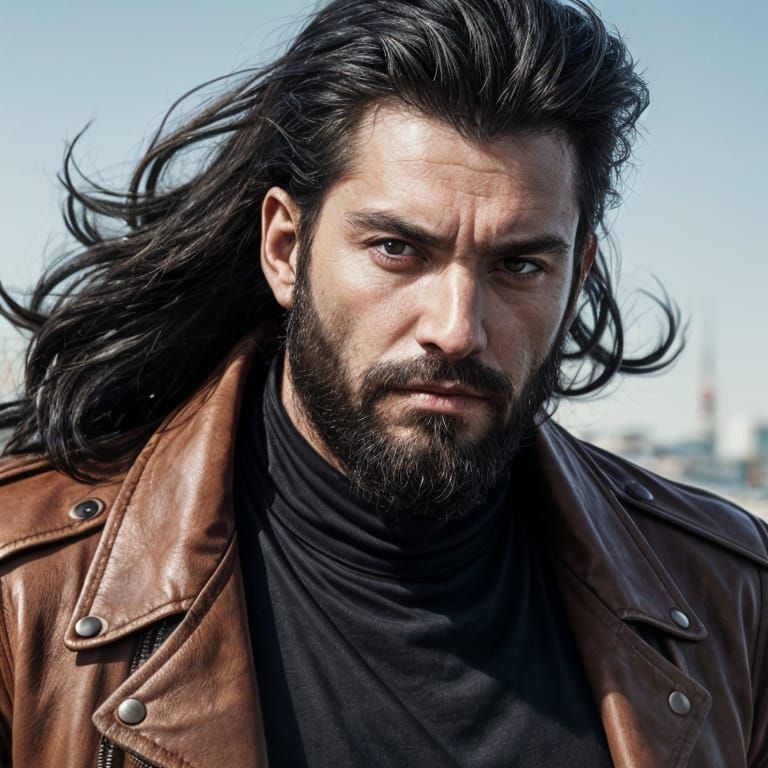 Anime Portrait of a Rugged Man in Leather Jacket