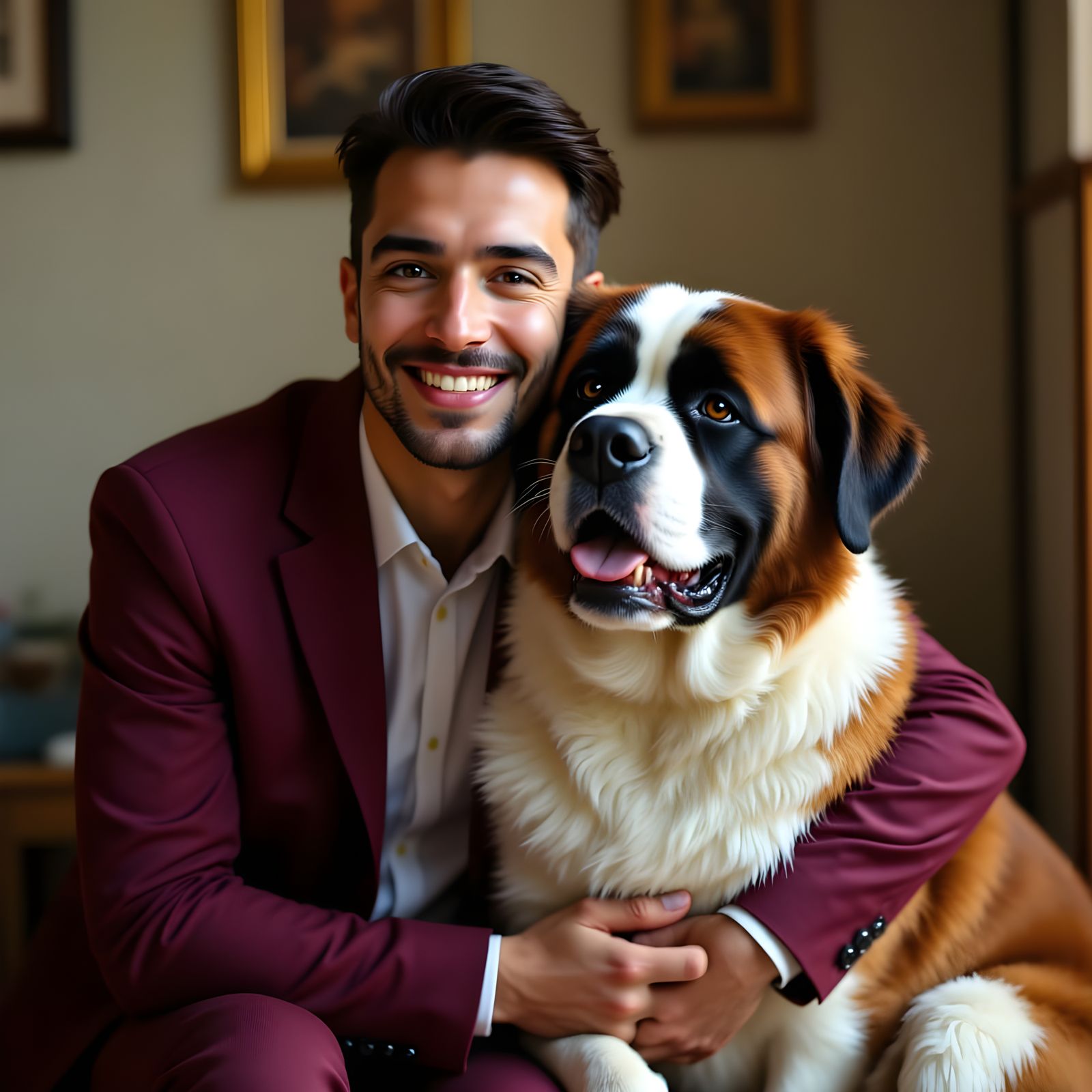 Warm Moment of a Gentleman and His Loyal Saint Bernard