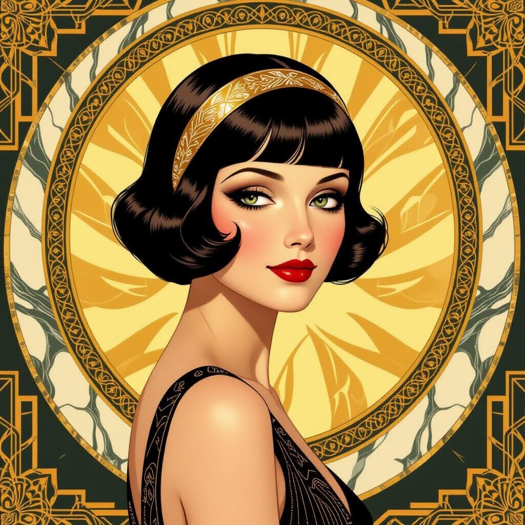 Art Deco Golden Muse in Swirling Marble and Gold