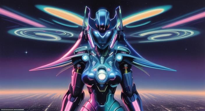 Retro-Futuristic Sci-Fi Landscape with Robot Girl