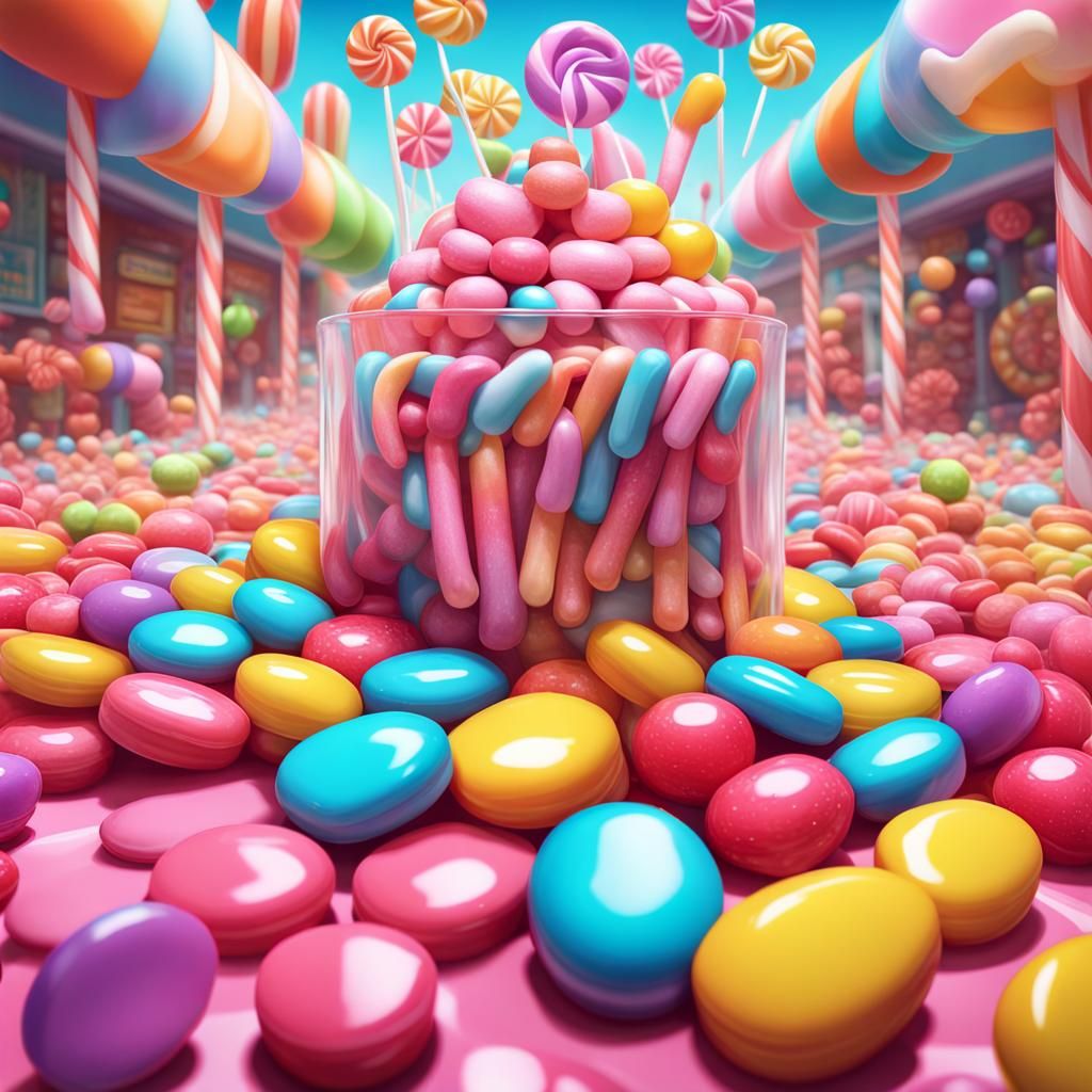 Hyperrealistic Candyland Explosion in Deadly Candy Art Style