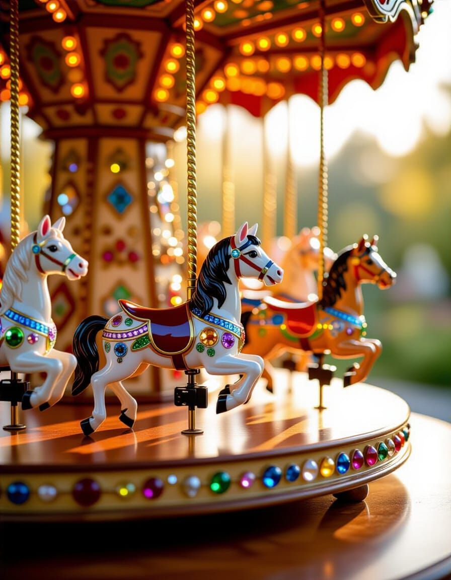 Vintage Carousel with Miniature Bead Sculptures