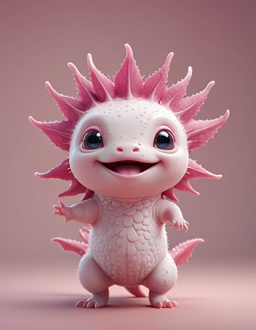 Happy Pink Axolotl in Pixar Cartoon Style