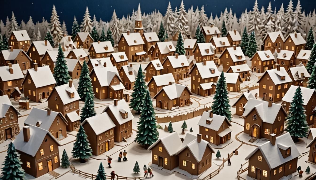 Cardboard Winter Village Under Christmas Tree