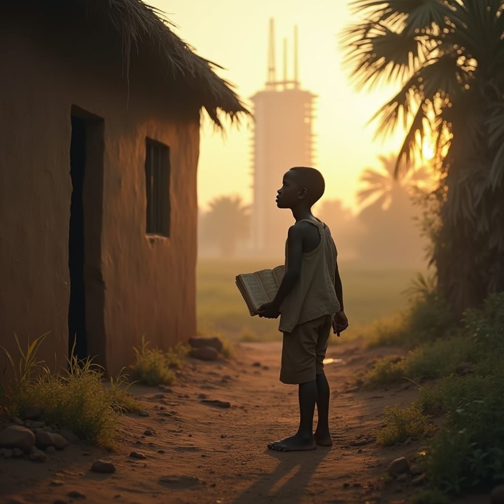 A Young Boy's Determined Pursuit of Knowledge Under a Bright...