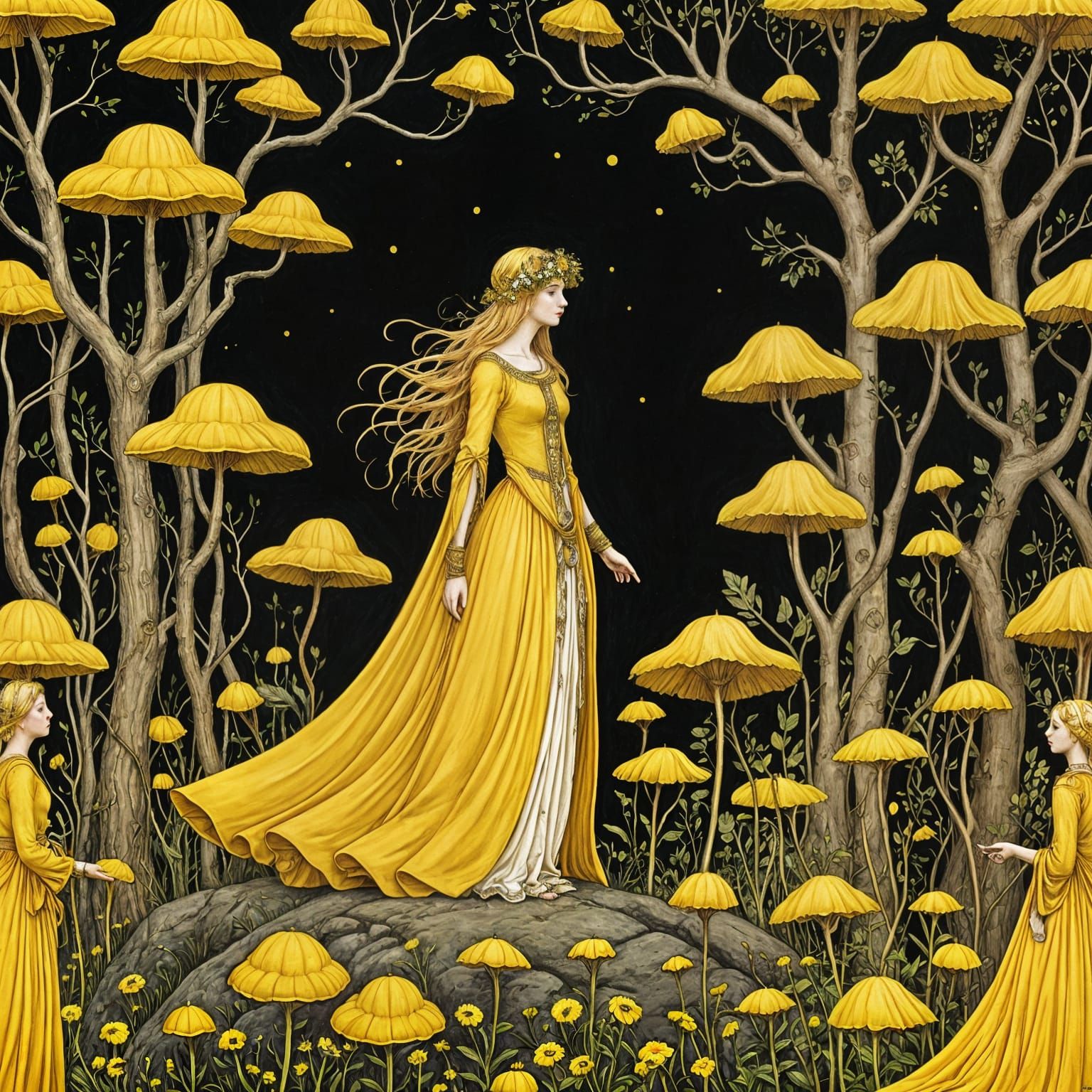 Vibrant Yellow Landscape in a Whimsical Watercolor Style